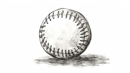 Crisp pencil strokes detail a classic baseball against a white background, capturing the simplicity of the sport