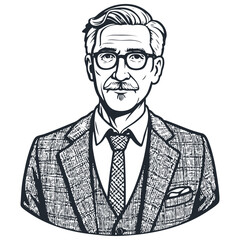 Elderly professor with glasses, vector illustration	
