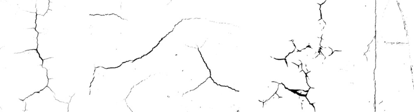 Ground distress texture, cracked ground, and black grunge effect on white background.