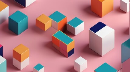 abstract colorful cubes on pink background