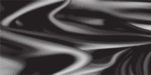Abstract halftone wave dotted background. Futuristic twisted grunge pattern, dot, circles. Vector modern