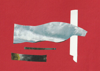 red collage with sky. Colored stripes