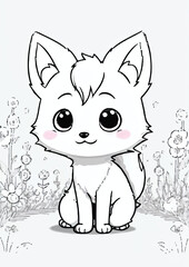 Default Chibi Kawaii style of a little cute dinosaur in garden