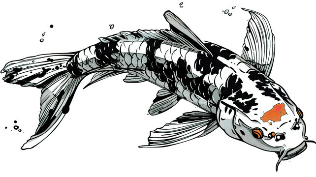 black and white koi fish swimming clip art preview