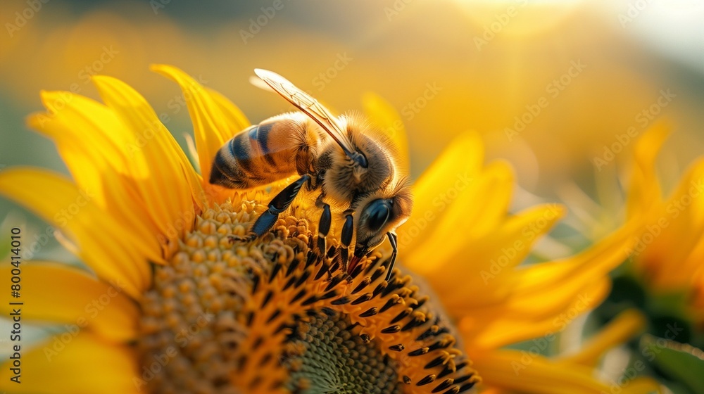 Canvas Prints Colorful Pollination: Bee and Sunflower in Focus, generative ai