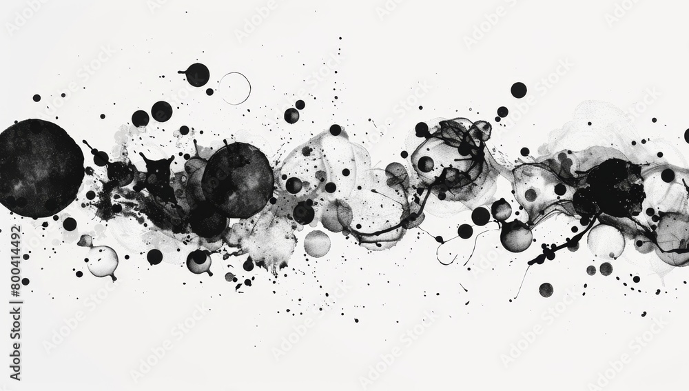 Poster abstract ink splashes forming circles on white background generative ai