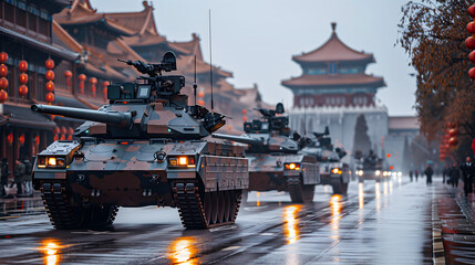 A convoy of tanks is driving in the capital.