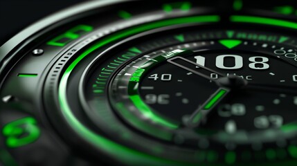  An intricate close-up of a circular progress gauge showing 80% status, enhanced by a vivid green segment against a stylish background, enhancing visual appeal for web interfaces
