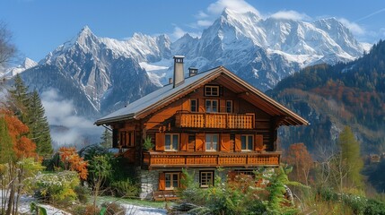 Idyllic Alpine Cabin, generative ai