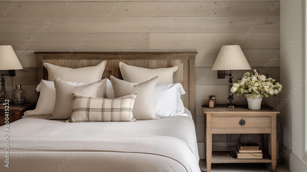 Wall mural Farmhouse rustic interior design of modern bedroom.