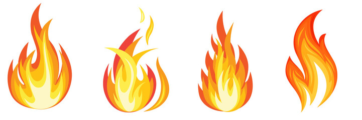 Set of fire flames. White background
