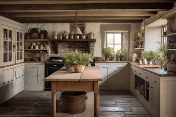 Farmhouse rustic interior design of modern kitchen.