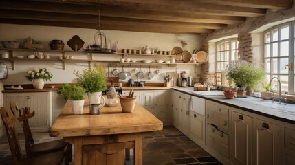 Farmhouse rustic interior design of modern kitchen.