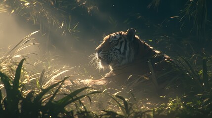 Tiger exploring the lush jungles of India on a safari adventure
