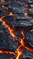 A close up of a lava rock with a red glowing line of fire