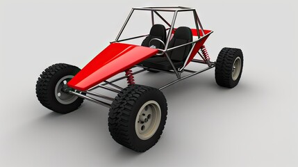 Red buggy with yellow stripe, toy vehicle with unique automotive design