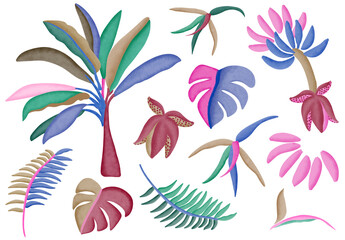 Tropical abstract banana tree and leaves  - obrazy, fototapety, plakaty