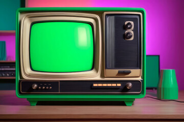 vintage television illustration mock-up with green screen  old  scene