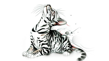 Playful White Tiger Illustration