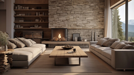Contemporary rustic living room interior design.