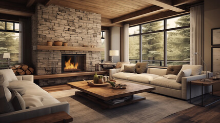 Contemporary rustic living room interior design.