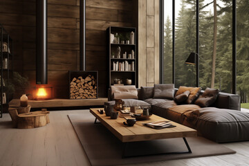 Contemporary rustic living room interior design.