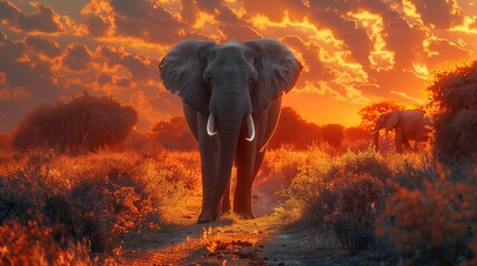Sunset Majesty: Elephant in the Wild, generative ai