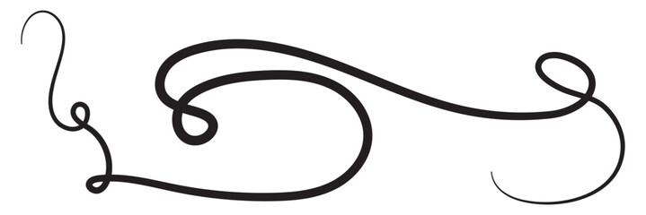 Hand drawn strikethrough and squiggle line asset. Cross, curved and trendy scribble brush stroke. Isolated vector illustration.