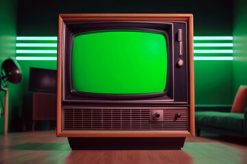 mock-up vintage television illustration with green screen  old  scene