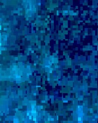 Fototapeta premium Blue abstract background with pixel art texture. A pixelated square mosaic of varying shades and tones. A blue digital vector pattern for web design, graphics or print decoration