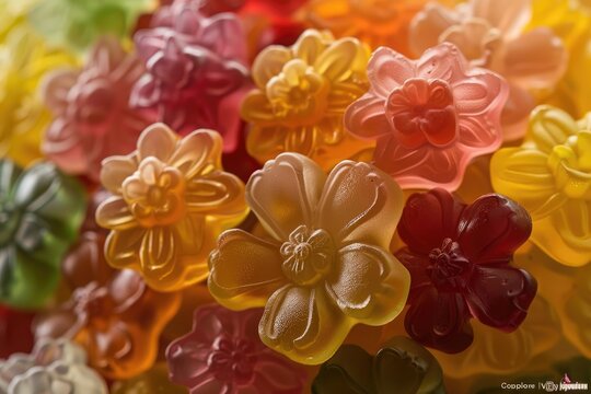 a close up of a bunch of flowers made out of gummy bears and gummy bears gummy bears, gummy bears, flowers, gummy bears, gummy bears, gummy bears, gummy bears, gums, gums, candy, flowers