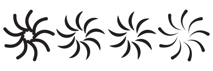 Abstract burst lines. Sunburst, starburst stripes. Radial rays, beams. Sparkle, glitter, fireworks or explosion effect. Circular, concentric spokes element set