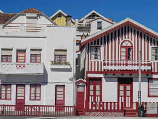 Striped Painted houses in Beach Praia Costa Nova do Prado in Aveiro Portugal