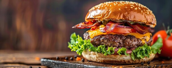 Delicious burger with perfectly grilled beef patty