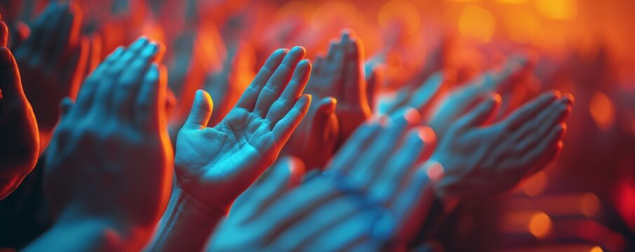 Close-up of hands clapping in red light