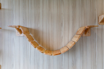 Cat play area.  Sitting area with benches