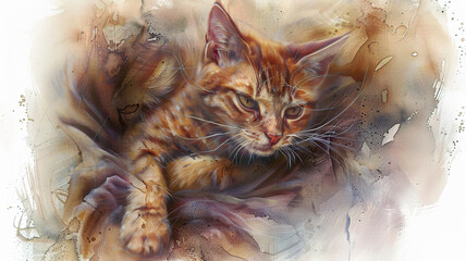 Abstract Watercolor Tabby Cat