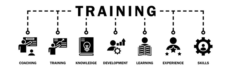 Training banner web icon vector illustration concept for education with icon of coaching, teaching, knowledge, development, learning, experience, and skills