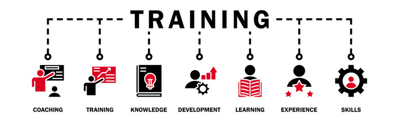 Training banner web icon vector illustration concept for education with icon of coaching, teaching, knowledge, development, learning, experience, and skills