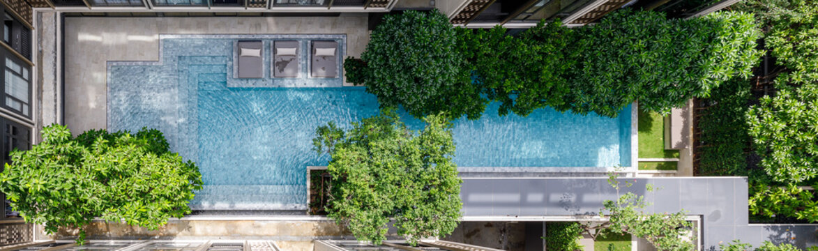 High angle view of the swimming pool in the condo