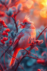 A poetic watercolor of a bird singing at dawn with brightly colored feathers, symbolizing the dawn of freedom,