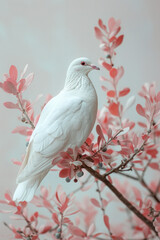 Obraz premium A minimalist design with a white dove carrying an olive branch, set against a soft pastel background,