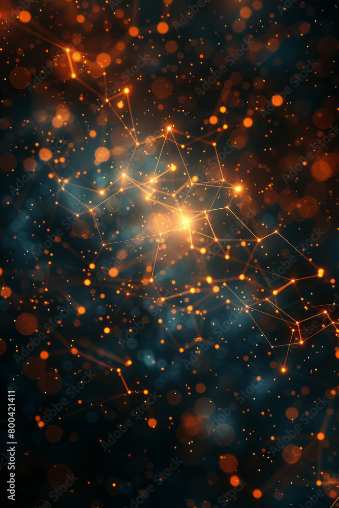 Poster A stylized representation of a quantum computing network, with entangled particles connected in a complex array,