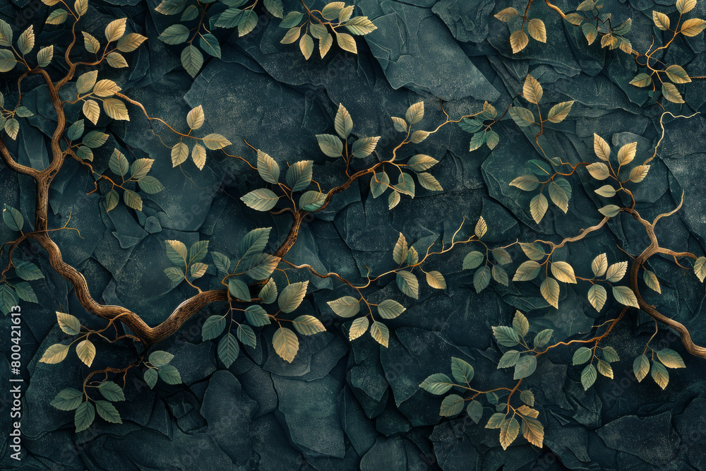 Poster a seamless pattern where the graceful tracks of a deer transform into leafy vines, symbolizing the h