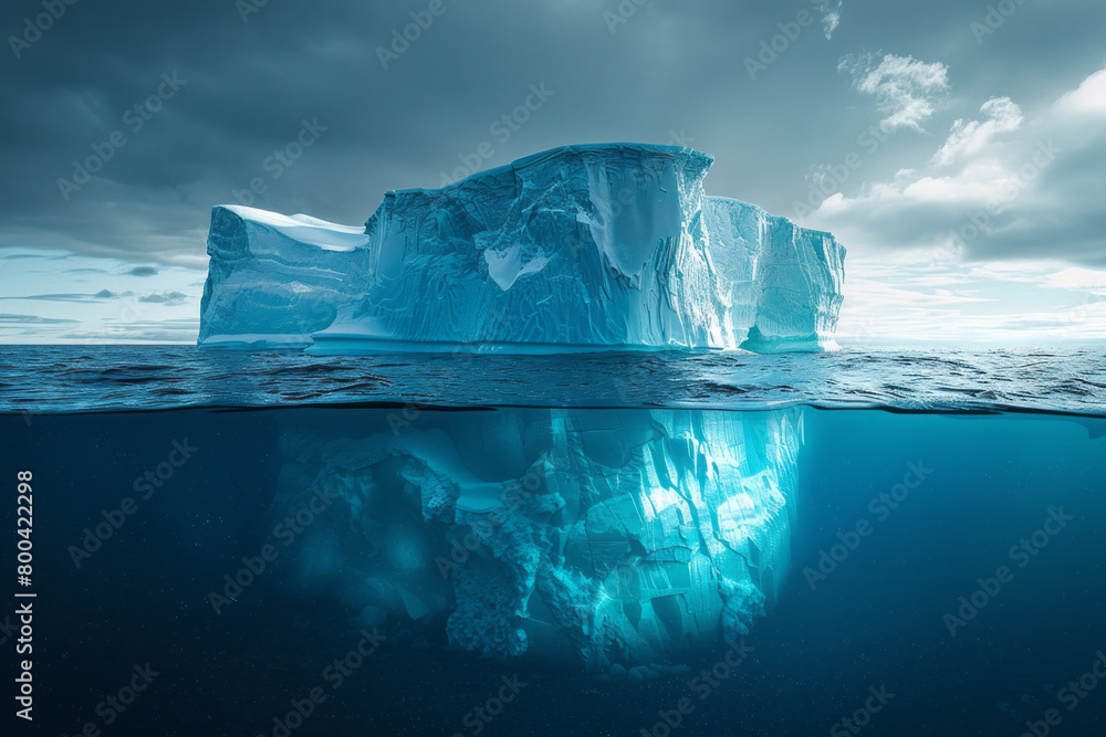 Poster a conceptual image of an iceberg, with visible and submerged portions, representing hidden water res