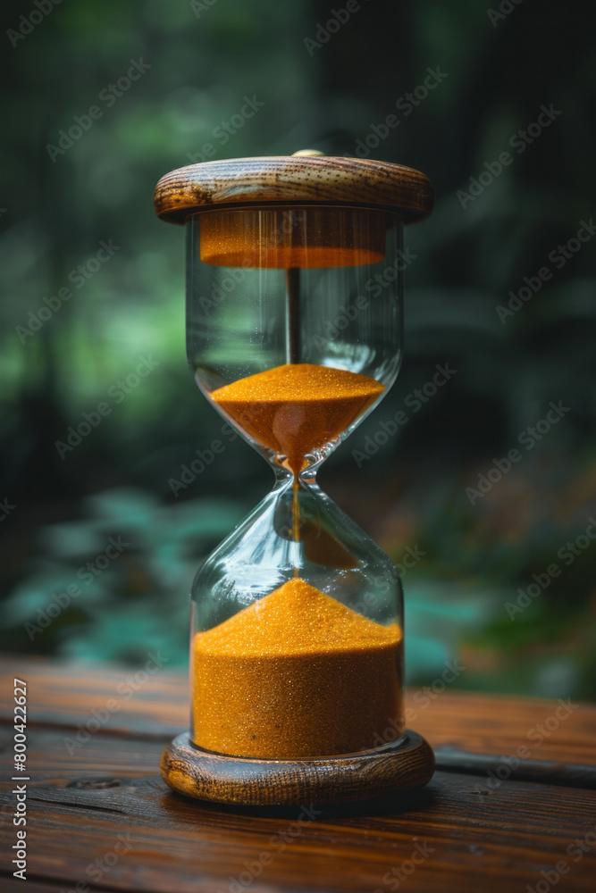 Aufkleber an image of an hourglass where the sands are replaced by tiny words, emphasizing the urgency and end