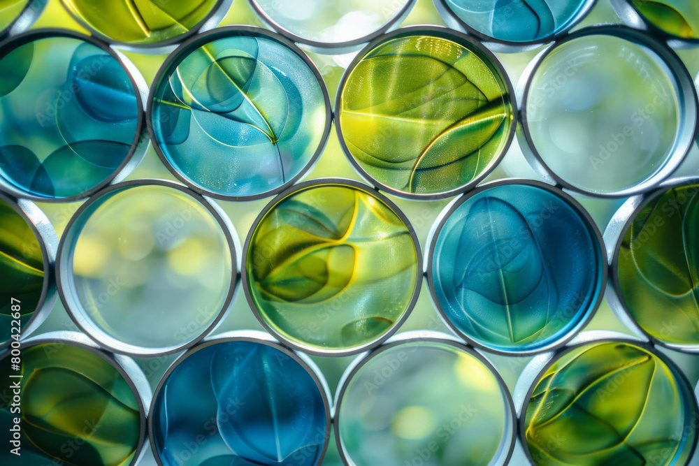 Fototapete a composition with interlocking circles in various shades of blue and green, suggesting unity and gl
