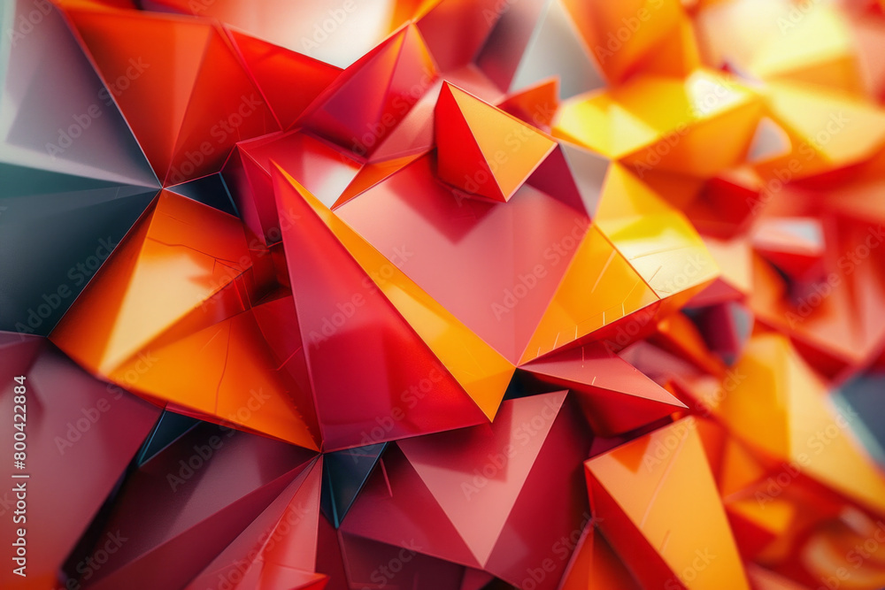 Fototapete An image of sharp angles and pointed shapes in a chaotic arrangement, colored in urgent reds and warning yellows, calling for immediate action,