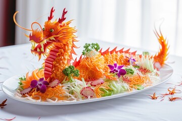 chinese dragon salad on white tray