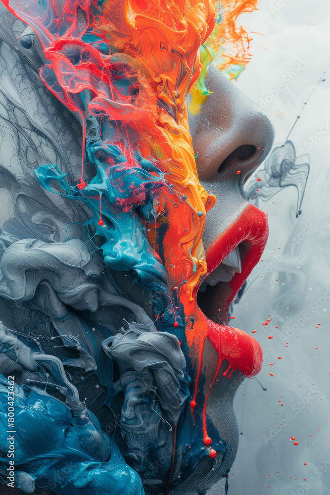 Poster a visualization of sound waves emanating from a mouth speaking words of change, with the waves trans